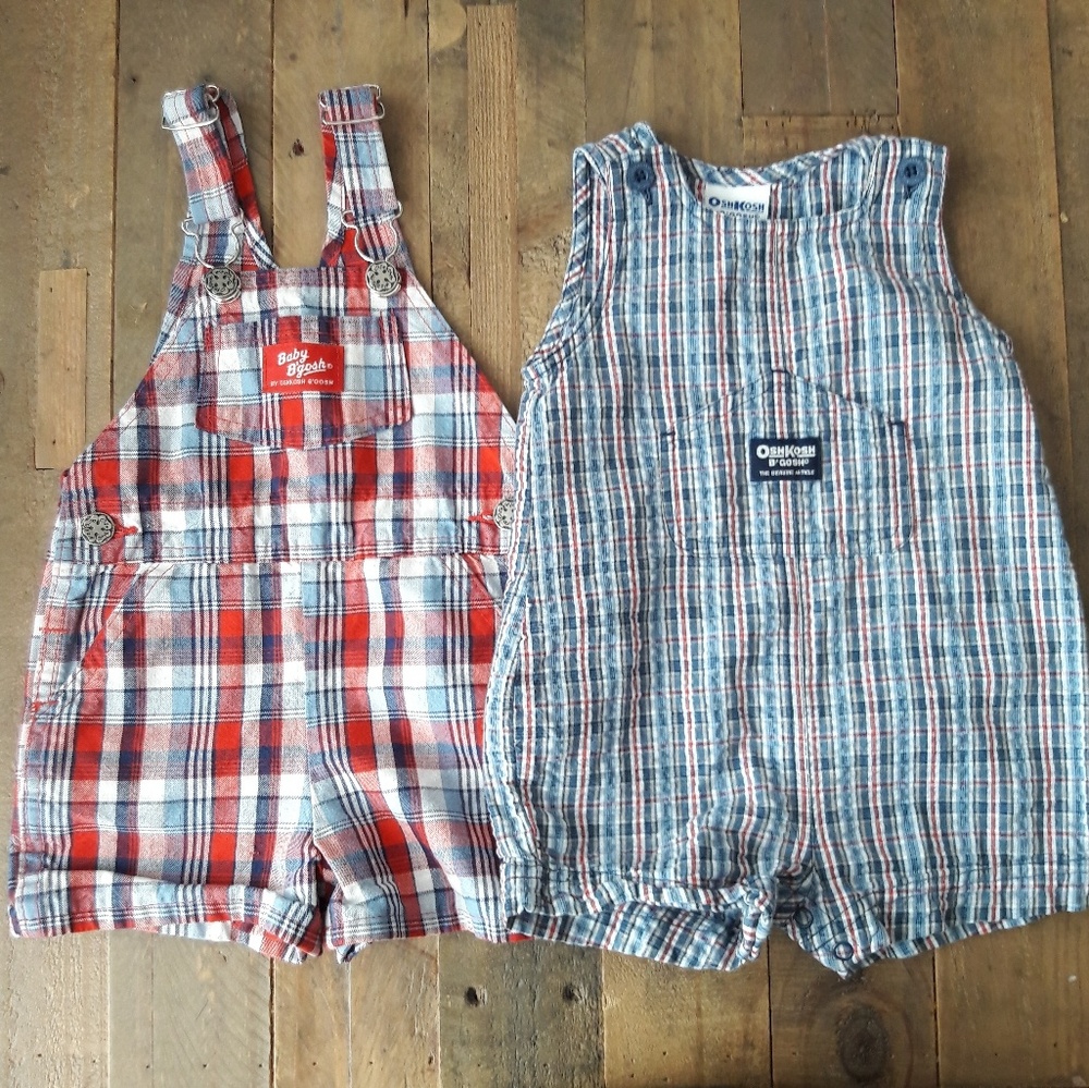 OshKosh Vintage Plaid Overalls / 12-18 Months